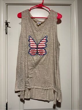 LuLaRoe Beige Tank with Patriotic Butterfly